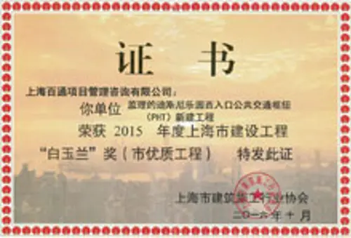 白玉兰奖-迪士尼公共交通枢纽PTH新建工程