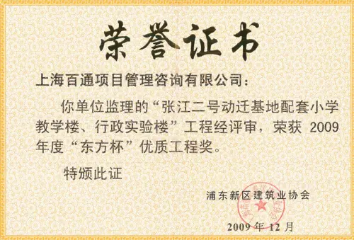 “东方杯”优质工程奖-张江二号动迁基地配套小学教学楼、行政实验楼工程